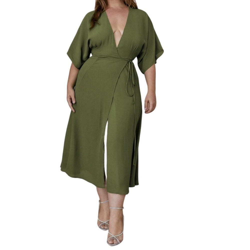 Reformation Karen Wrap Dress Moss Size Small Leg Slit Milkmaid Dress